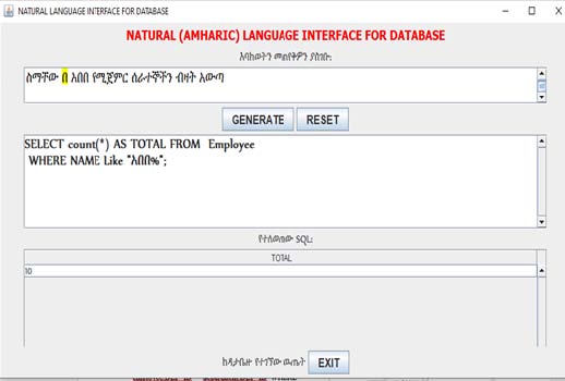 Design and Develop Amharic Language Interface to Database