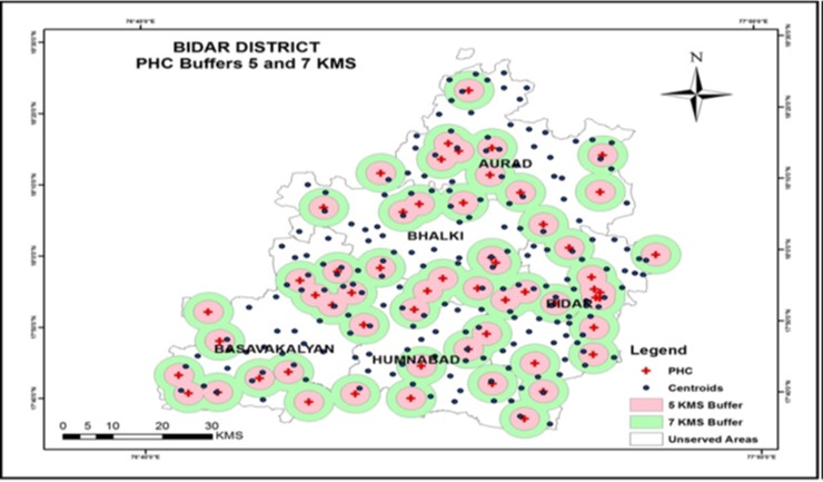 Spatial Distribution of Public Healthcare Centers: A Case Study of Bidar District